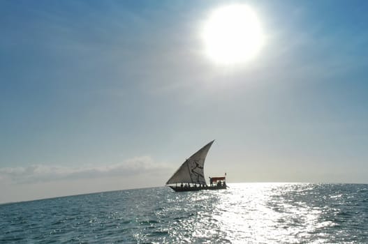 Dhow sailing boat on a sunny day in Zanzibar