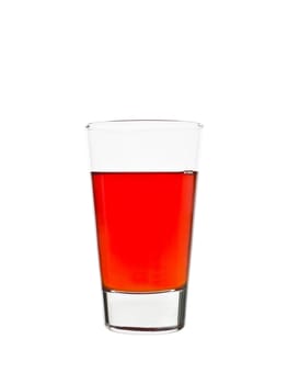 Half full glass of red lemonade isolated on white background