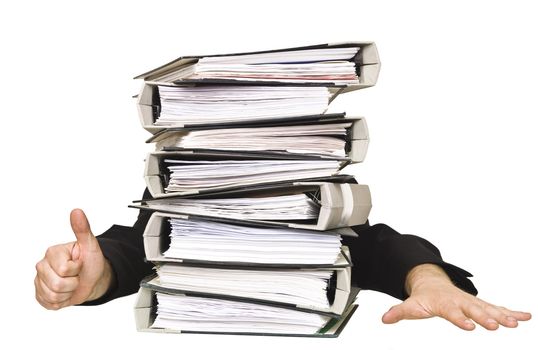 Human doing thumbs up behind a stack of Ring Binders