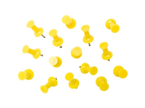 Yellow Pushpins isolated on white background