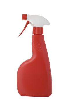 RED PULVERIZER, ATOMIZER, CLEANING SPRAY ON WHITE BACKGROUND
