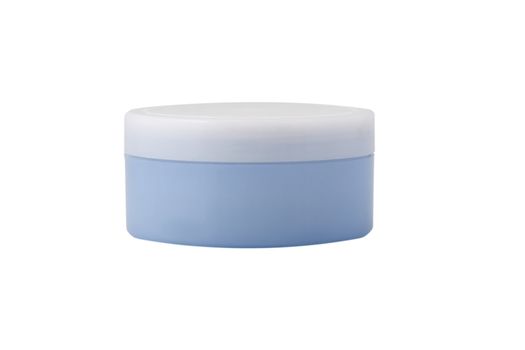 front view of blue cream bottle on white background