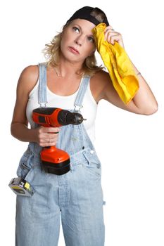 Isolated handyman woman holding drill