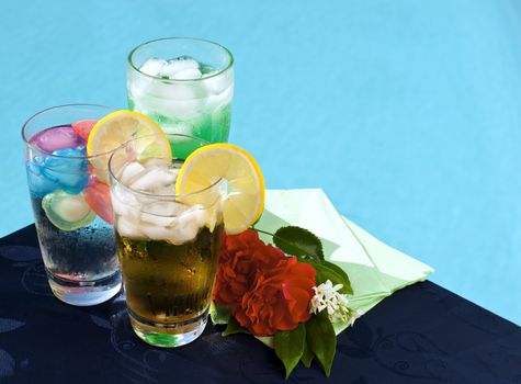 Iced drinks placed on board a private pool.