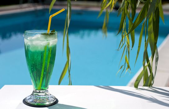 Iced drinks placed on board a private pool.