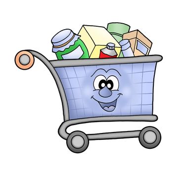 Happy shopping cart - color illustration.