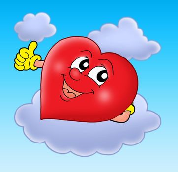 Smiling heart on cloud - color illustration.