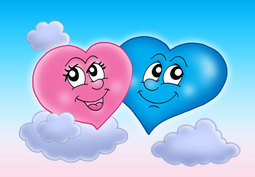 Two hearts on sky - color illustration.