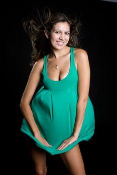 Woman wearing green dress