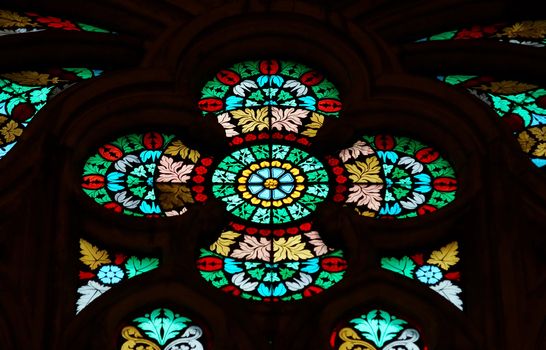 Detail of the Gothic window - bullseye pane - lattice window.
St Vitus cathedral, Prague, Czech republic, Europe.