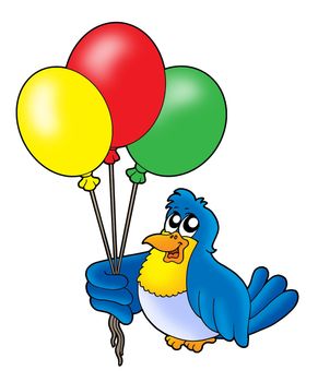 Bird with balloons - color illustration.