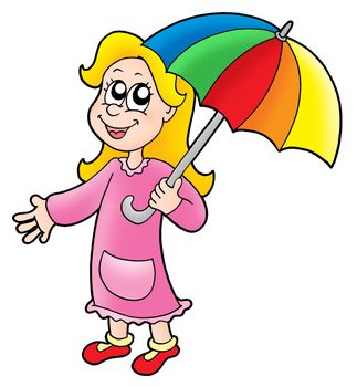 Girl with umbrella - color illustration.