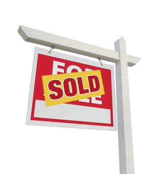 Sold Home For Sale Real Estate Sign Isolated on a White Background.