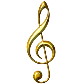 3d golden treble clef isolated in white