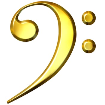 3d golden bass clef isolated in white