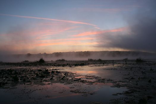 Fog at the lake in morning