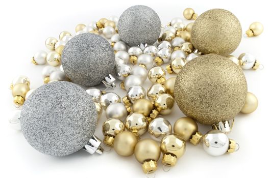 Full pack of silver and golden christmas balls on white