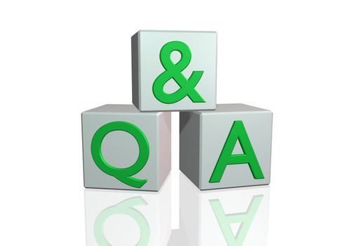 Image of "Q & A" on 3d blocks isolated on a white background.