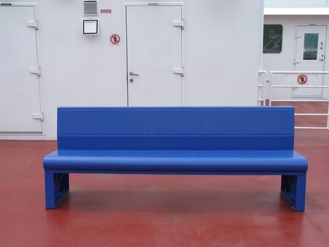 blue bench on a boat