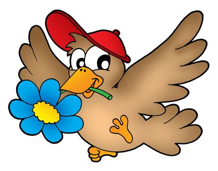 Bird with flower - color illustration.