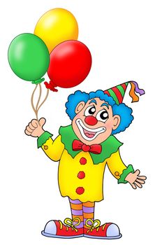 Clown with colorful balloons - color illustration.