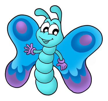 Cute blue butterfly - color illustration.