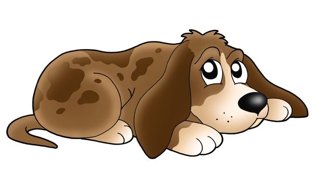 Cute lying dog - color illustration.