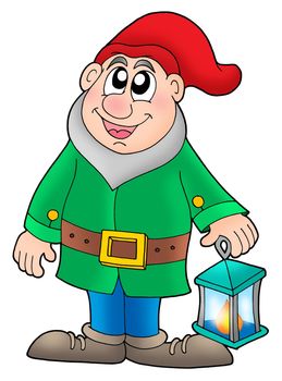 Dwarf with lantern - color illustration.