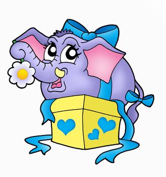 Elephant and gift box - color illustration.