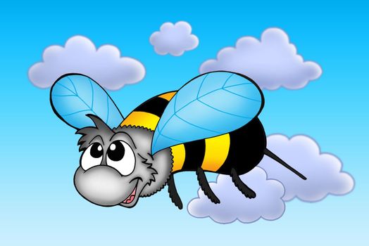 Happy bee in fly - color illustration.