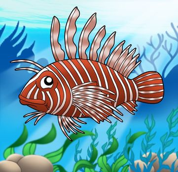 Lion fish in sea - color illustration.