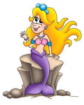 Mermaid sitting on rock - color illustration.