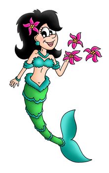 Mermaid with flowers - color illustration.