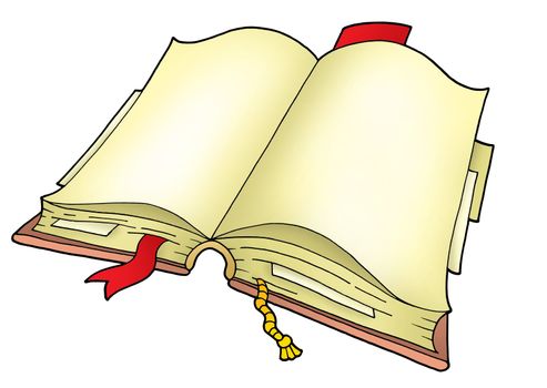 Open book on white background - color illustration.
