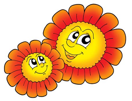 Pair of smiling red flowers - color illustration.