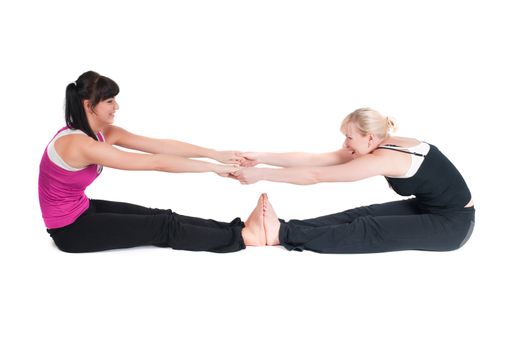 Shoot of two fitness instructors isolated on white