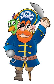 Pirate with parrot - color illustration.