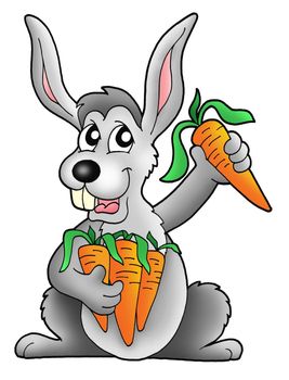 Color illustration of rabbit holding carrot.