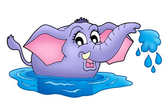 Color illustration of small elephant in water.