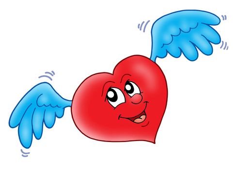 Smiling heart with wings - color illustration.