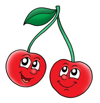Smiling red cherries - color illustration.