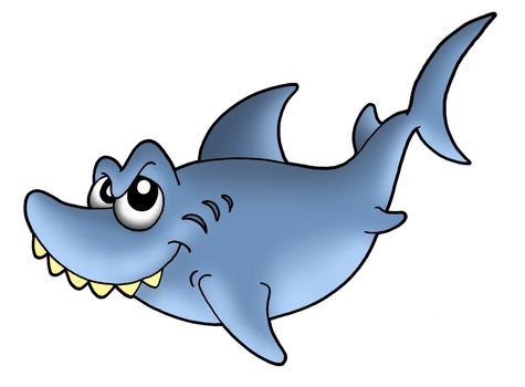 Blue smiling shark - color illustration.