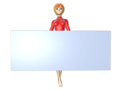 3D render of an Anime Girl holding a Signboard for advertising.