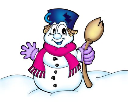 Color illustration of snowman with scarf..