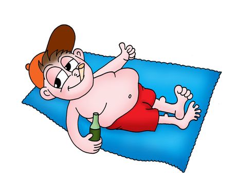 Color illustration of man sunbathing.