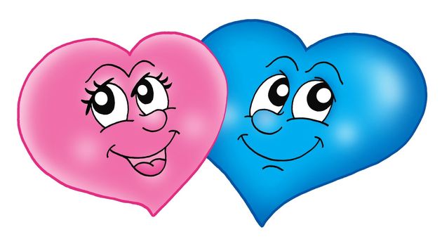 Two smiling hearts on white background - color illustration.