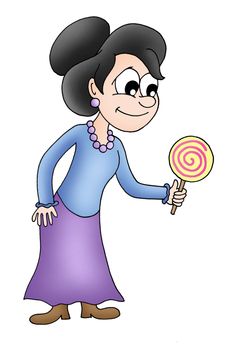 Women with lollipop - color illustration.