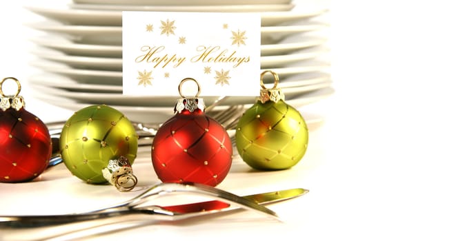 Closeup of christmas place card holders with plates and utensils