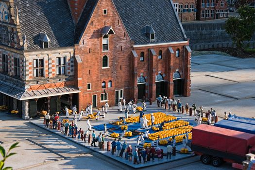 THE HAGUE, THE NETHERLANDS-JULI 2007: Madurodam, miniature city by evening light with architecture and typical Dutch scenes on a scale 1:25. Juli 22, 2007, The Hague, The Netherlands. 