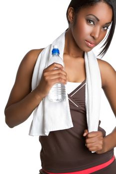 Pretty black woman drinking fitness water